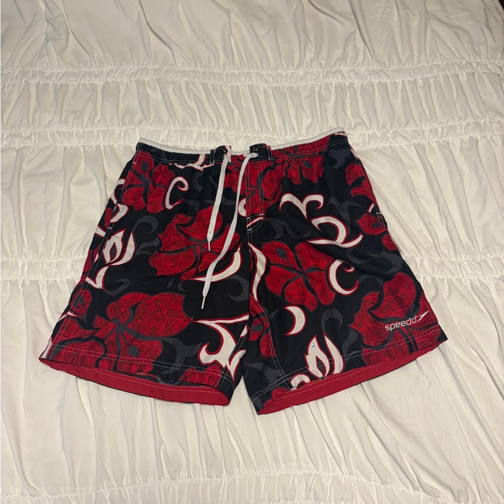 Speedo Black and Red Floral Board Shorts
